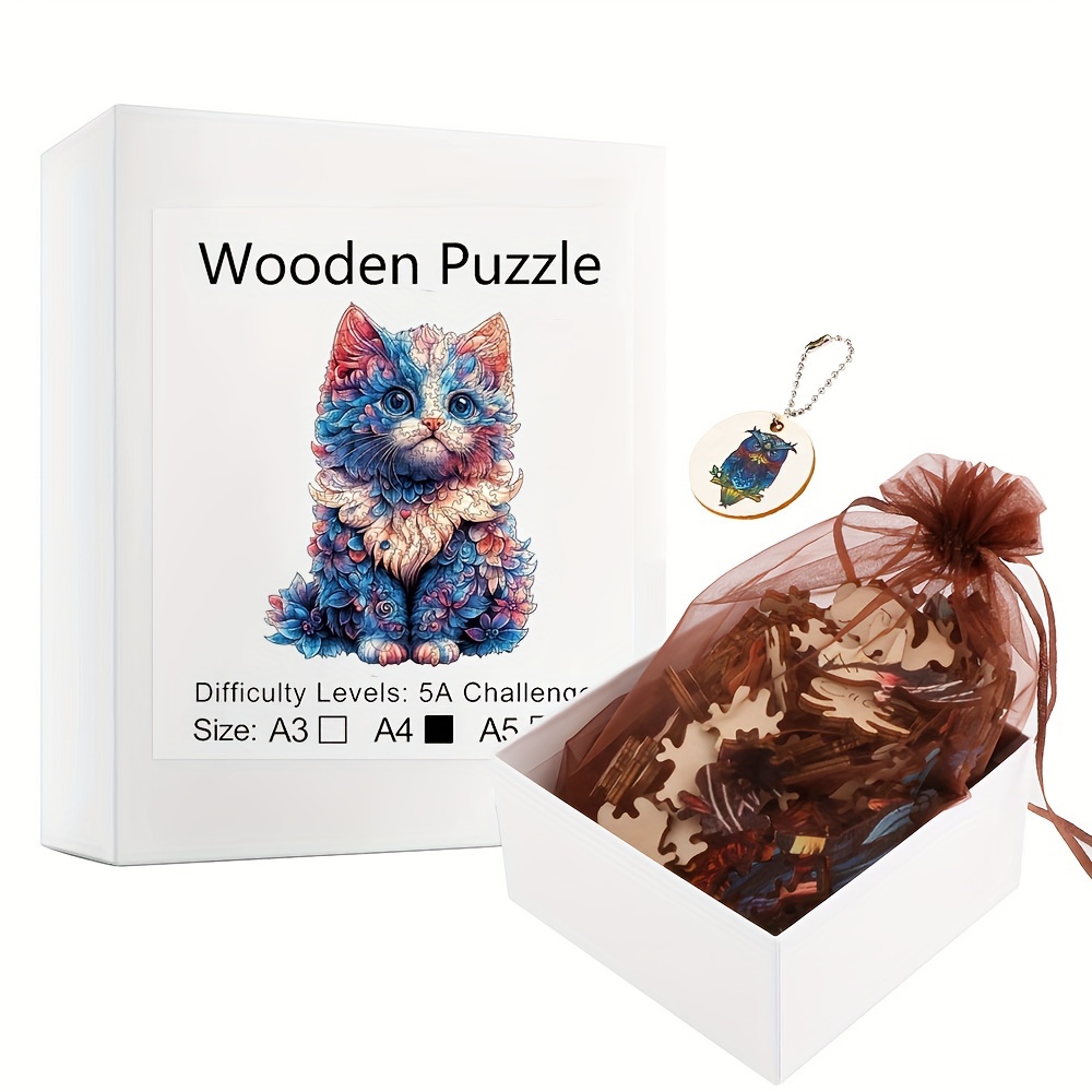 Cat-shaped Wooden Puzzle - Perfect Gift For Birthdays, Thanksgiving, Halloween & Christmas | Mixed Colors With White Gift Box