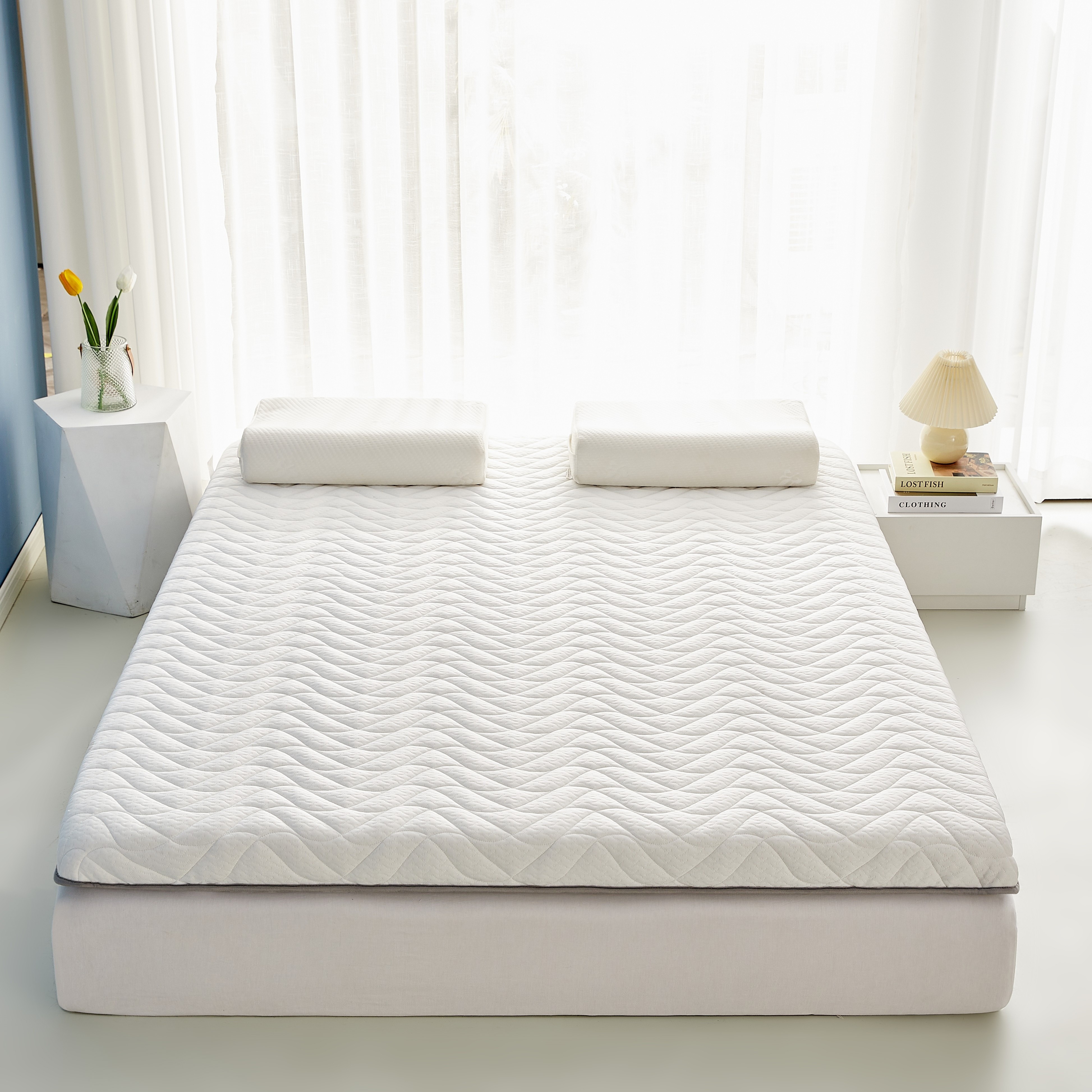 

1pc Couche de latex matelassé, surmatelas en mousse à mémoire de forme haute résilience sans pression, respirant, antidérapant et pliable - Ne comprend pas les oreillers