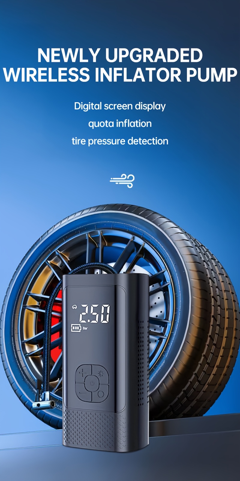  portable electric air pump with led display usb rechargeable lithium battery emergency tire inflator for car motorcycle bicycle ball quick inflation indoor outdoor use 36v details 0