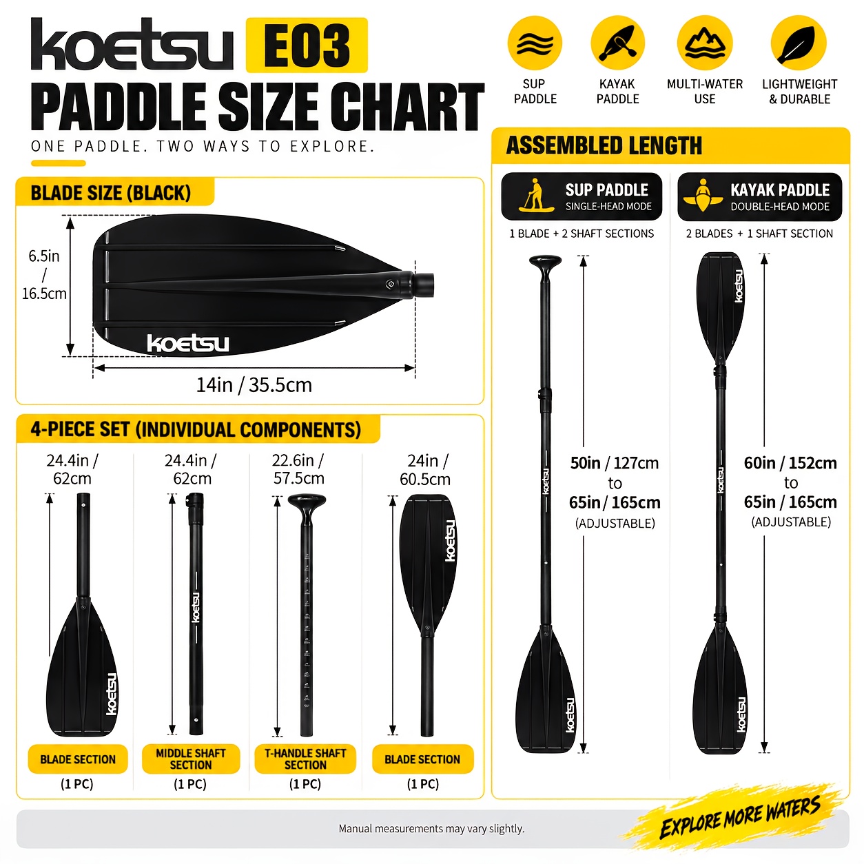 Adjustable Convertible Paddle with Aluminum Shaft