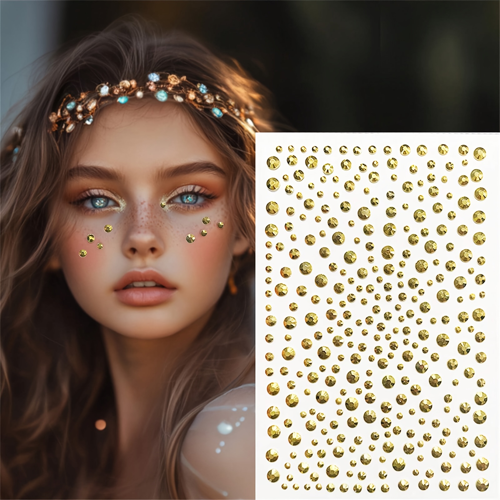 Golden Glitter Gem Stickers - Shimmering Diamond Stickers For Eyes And Face, Perfect For Parties, Cosplay, Nail Art, And Projects