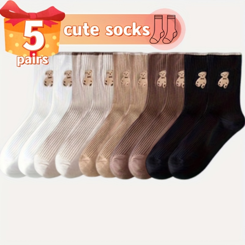 Image of 5pairs Women's Mid Tube Socks Comfortable Breathable Cute Cartoon Sports Socks