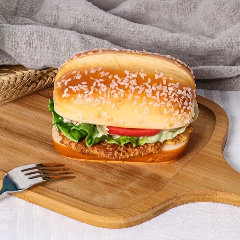 

1pc, Realistic Artificial Hamburger, 17cm/6.6in, Retro Style Silicone Fake Food Prop, Cabinet Display Sample, Kitchen Decor, Storefront Decoration Model