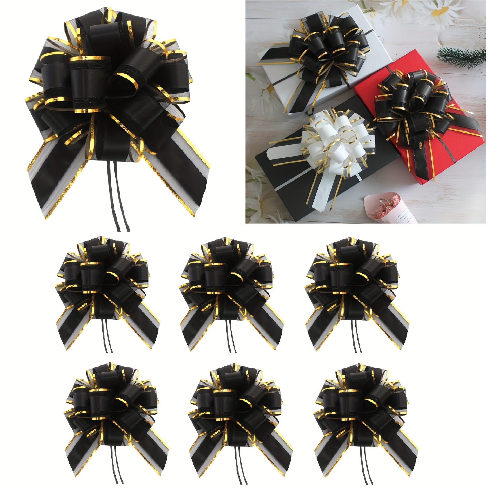 E-shop Set mit 6 schwarzen Schleifen zum Geschenkverpacken, ideal für Weihnachten, Hochzeiten und Valentinstag. Jede Schleife misst 6 Zoll und ist zum