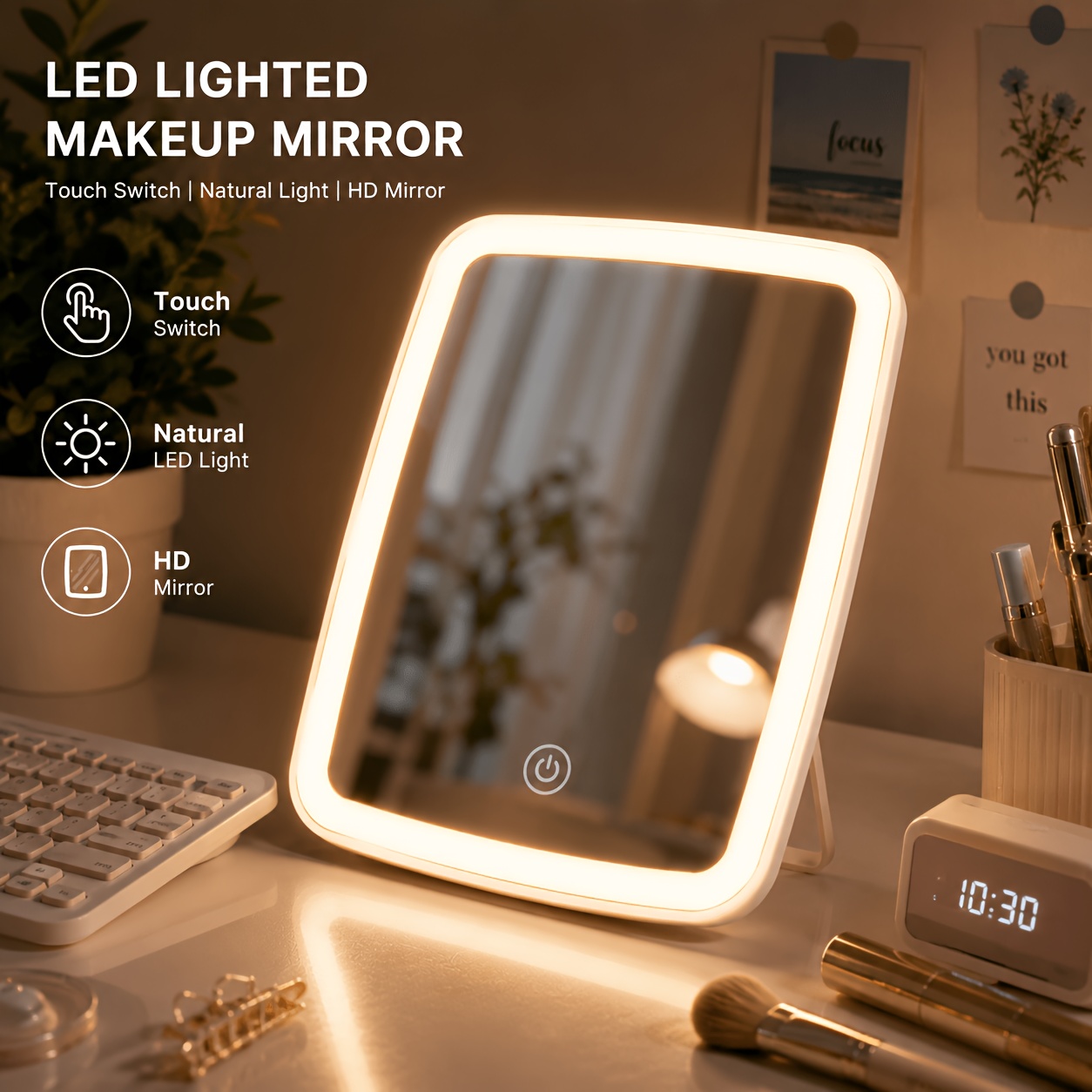 high definition lighted for makeup mirror with elegant round design clear mirror restores   details for precise for makeup   light protects eyes Product details 1
