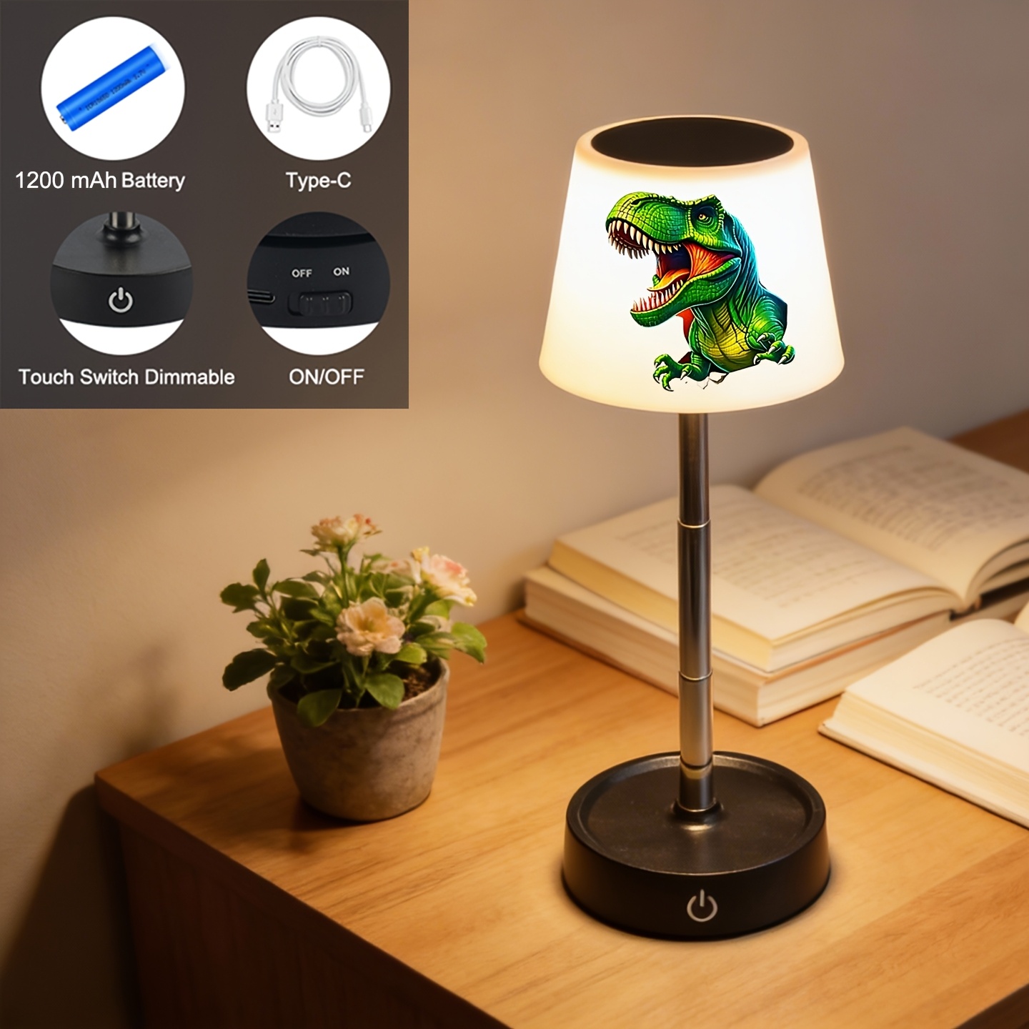 Modern Touch Control LED Table Lamp with Tyrannosaurus Rex Design