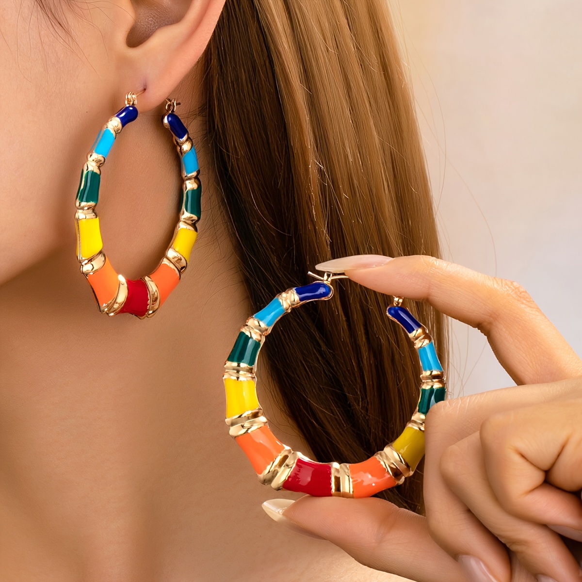 TEMU A Pair Of Fashionable And Individual Women's Round Enamel Earrings