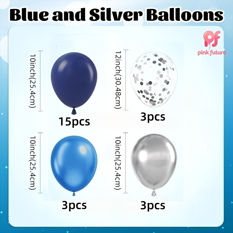 TEMU 24 globos metálicos azules y plateados, ideales para fiestas de graduación, fiestas de temáticas, compromisos, de género, Navidad, despedidas de
