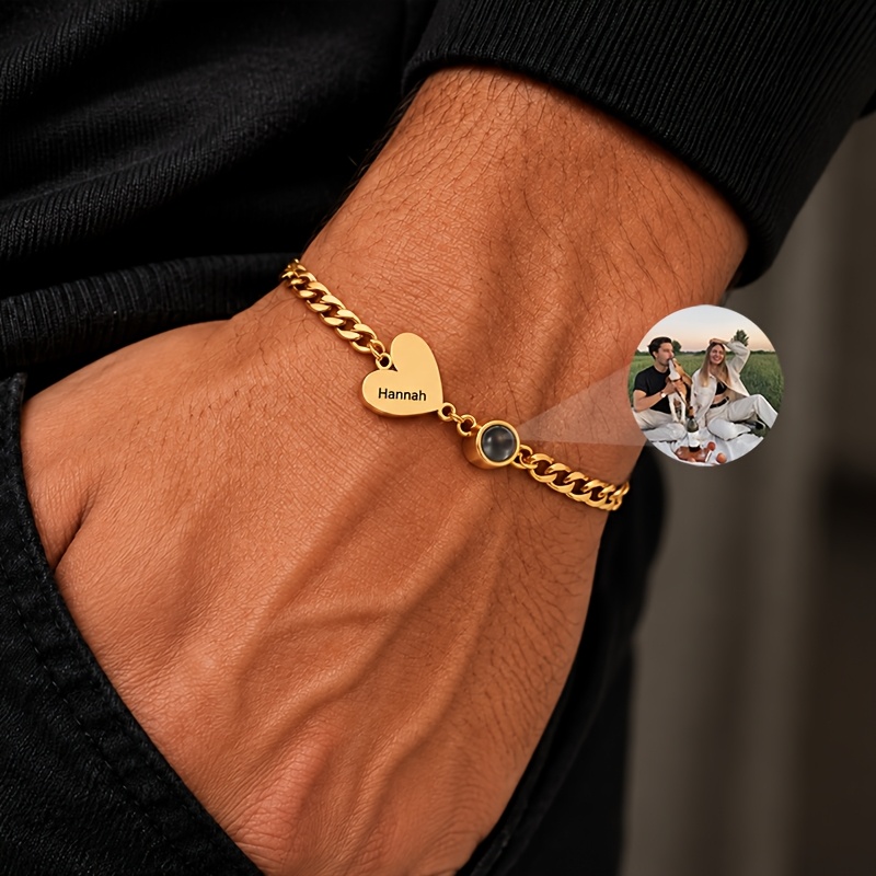 Custom Name Photo Bracelet, Personalized Engraved Gift