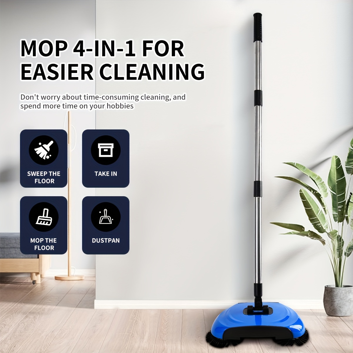   one hand push rotating broom dustpan and mop no electricity required   floor cleaning tool 6