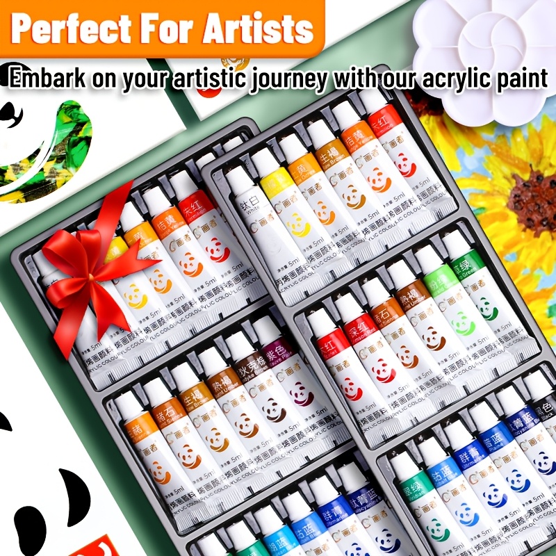 Set of Acrylic Paints with Rich Pigments, Waterproof, Portable, Available in 12, 18, or 24 Colors, 5 ml Each for Crafts, Canvas, Wood, and M
