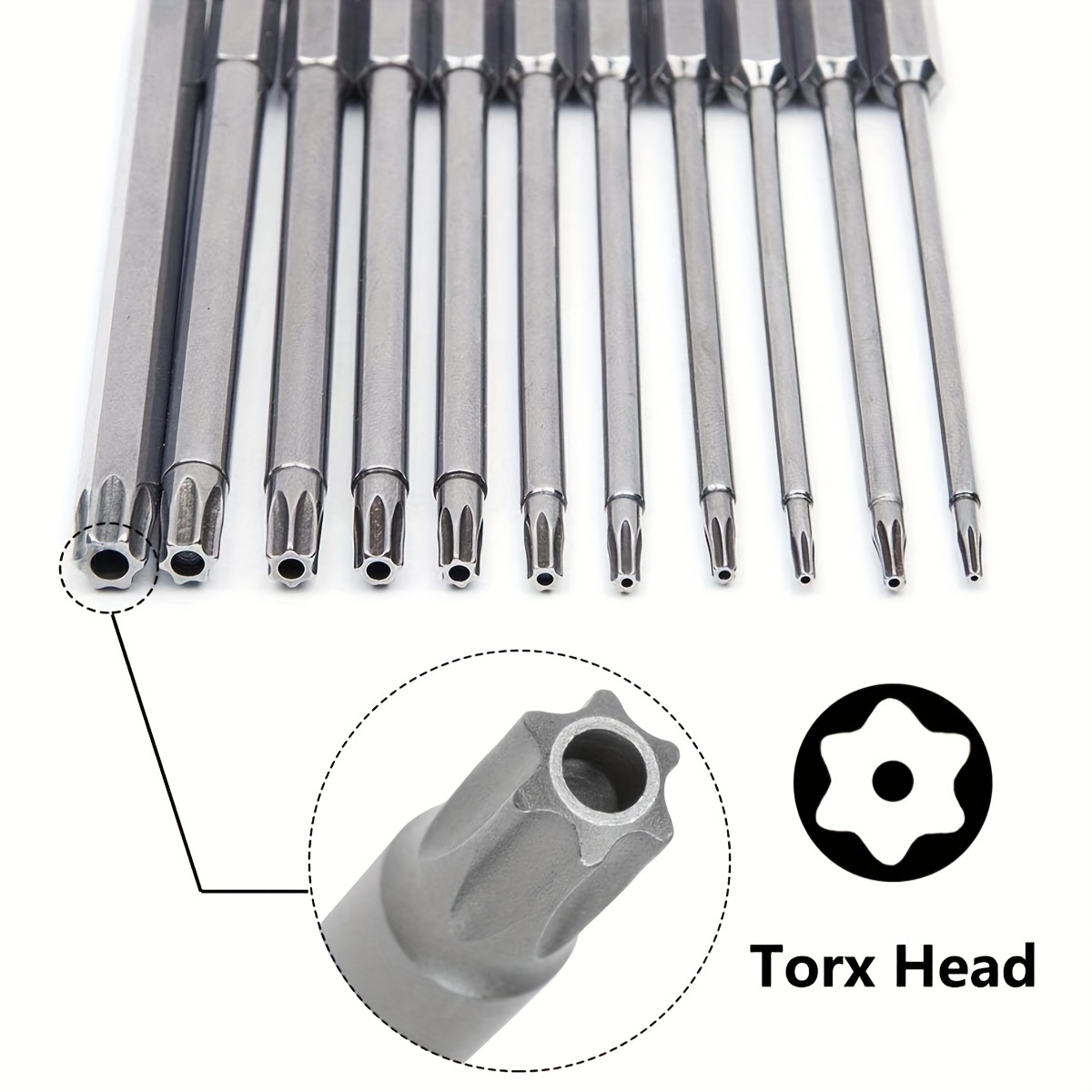 

11-piece Torx Bit Set, S2 Alloy Steel, 1/4 Inch Hex Shank Magnetic Screwdriver Bits, T6-t40, Multi-use For Vehicle Maintenance, Home Assembly, And Electrical Work, Metal, Manual Use