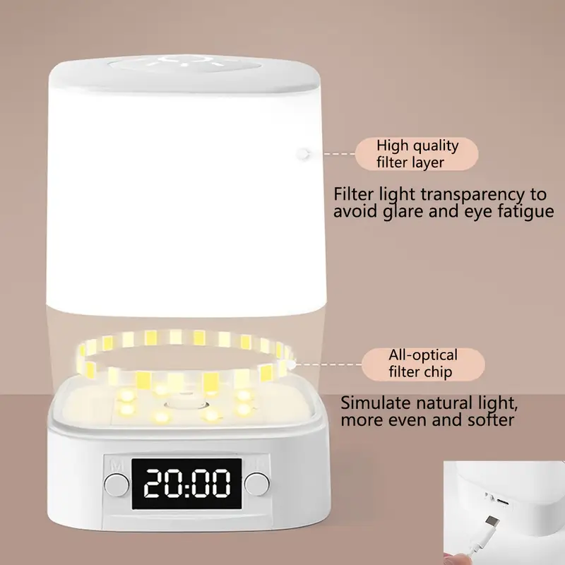 smart led night light with clock usb charging plug in adjustable lighting eye protective suitable for bedroom and desk lamp details 8