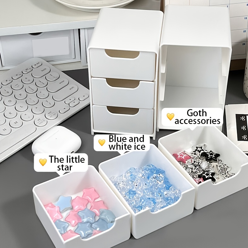 2pcs 3-Tier Drawer Storage Box, Stackable Containers for Office & Crafts