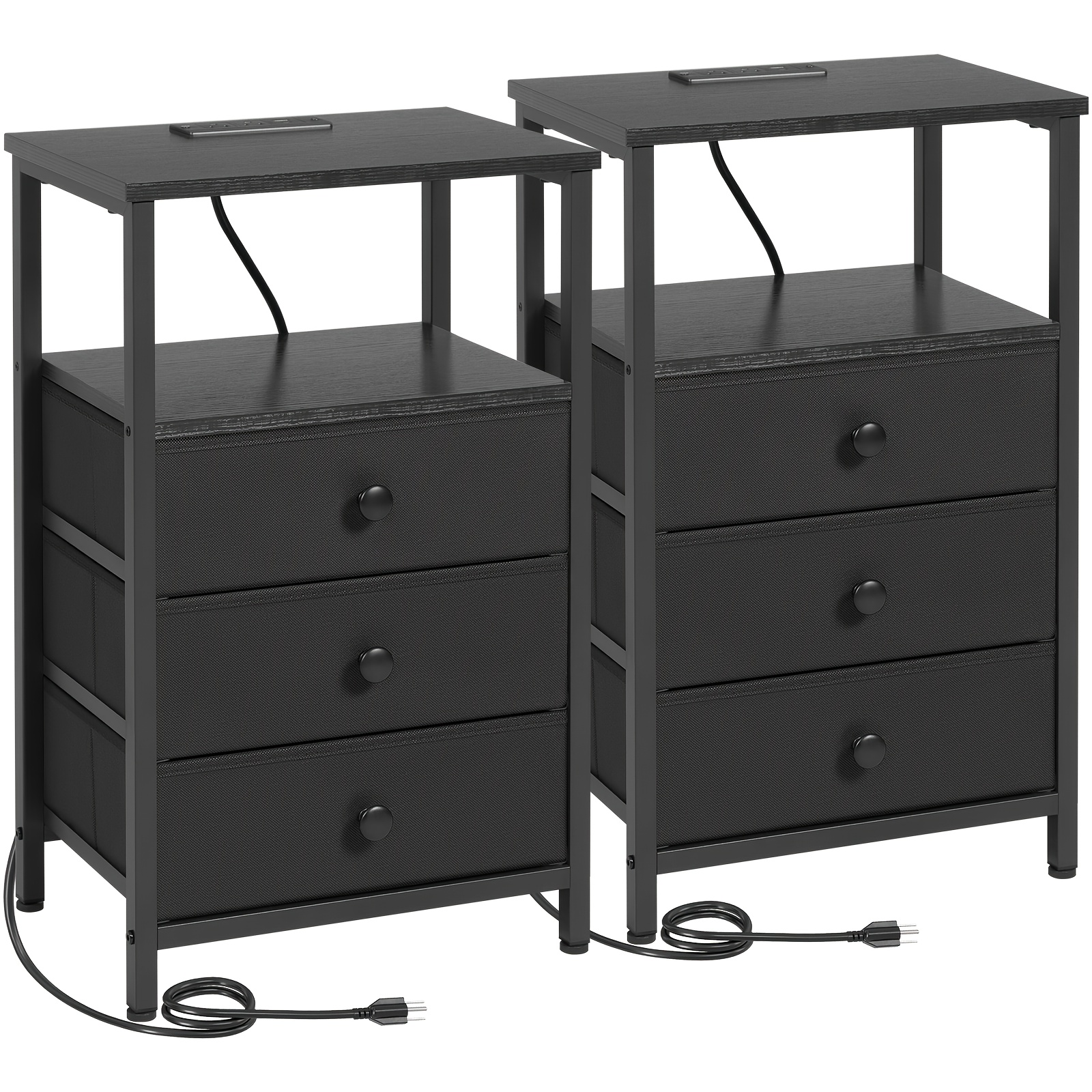 TEMU AMHANCIBLE Tables de chevet, Table de chevet moderne avec 3 tiroirs de rangement en tissu, avec station de charge, Convient pour et à coucher