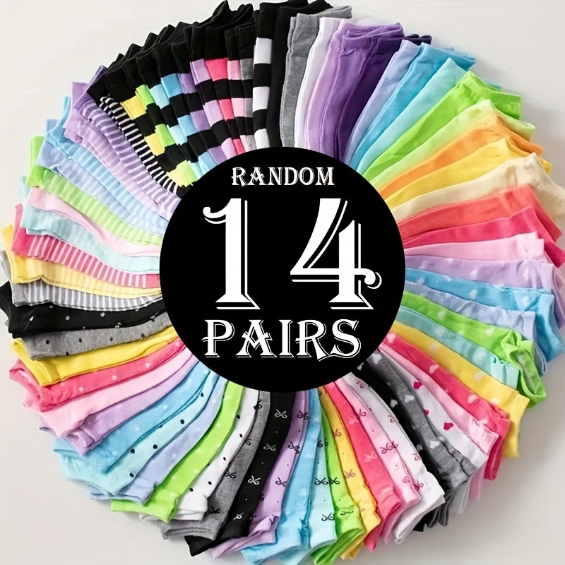 

7/14 Pairs Of Women's Boat Socks Solid Color Multi-color Combination Socks Ten Colors For Girls