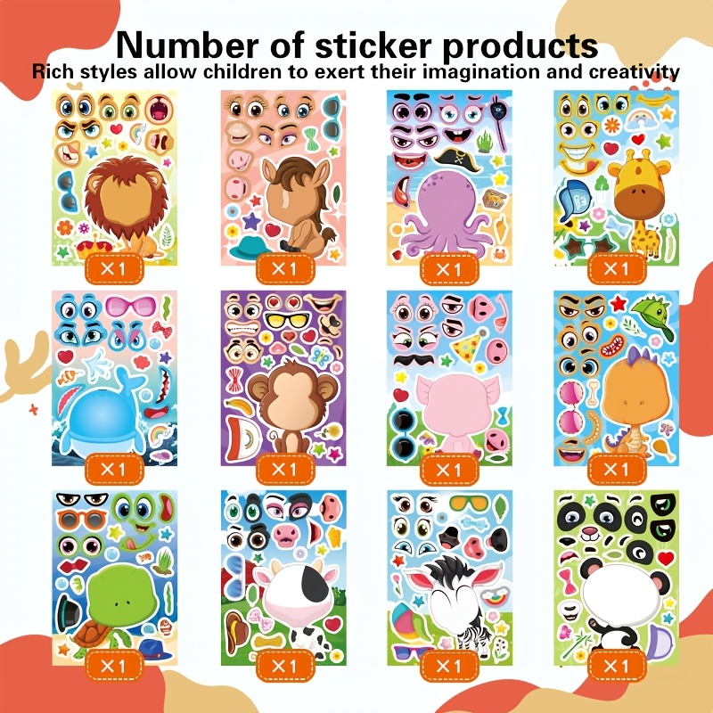 Image of Create Your Own Animal Face Stickers, Sticker Sheets For Kids, Fun Animal Stickers For Party Favors, Art Projects, And Teacher Gifts
