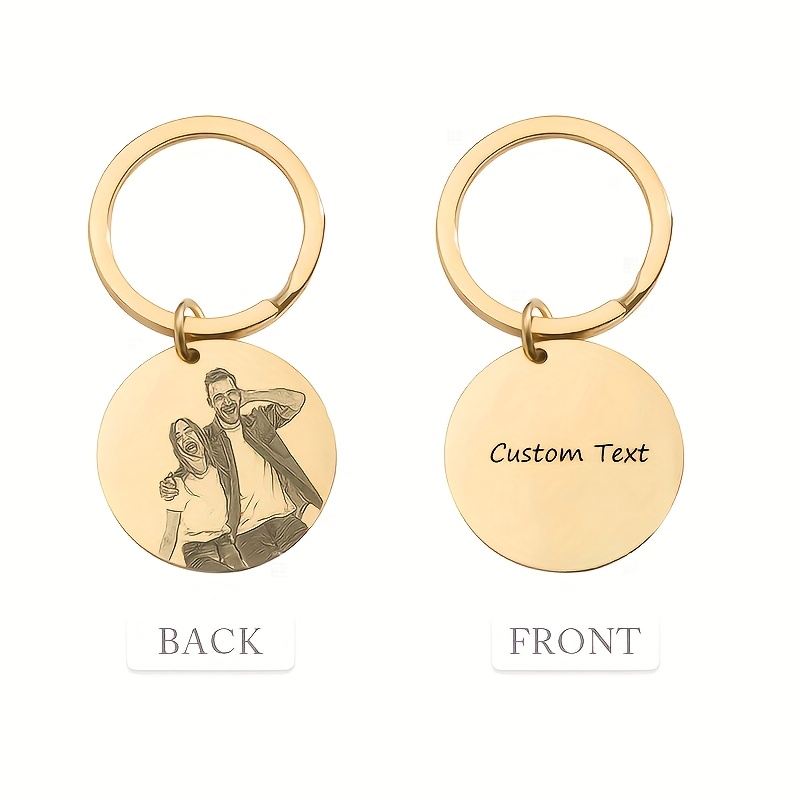 TEMU Custom Photo Engraved Stainless Steel Keychain - Personalized Portrait Engraving, Custom Text Keychain On The Back For Love - A Unique Gift For