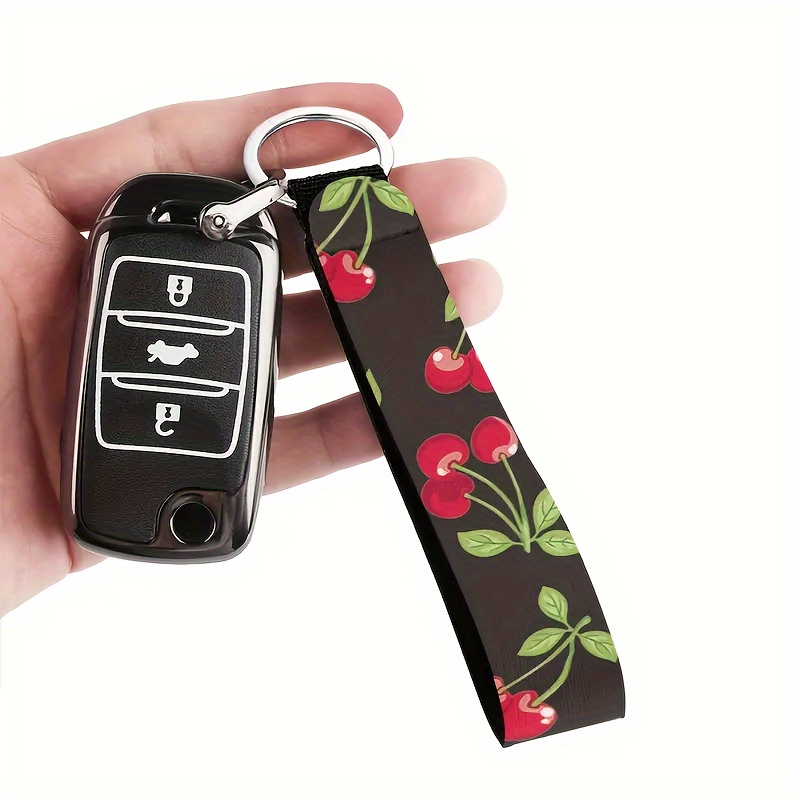 Cherry Pattern Wristlet Keychain - Polyester, Non-metal, Suitable For Car Keys, Cameras, Backpacks Phones - Women's Fashion Additions