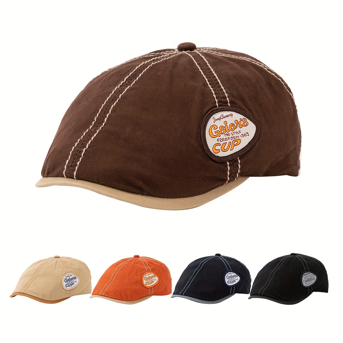 

1pc Men's Side Patch Sticker Cloth Classic Autumn And Winter Essential Newsboy Hat, Suitable For Daily Commuting