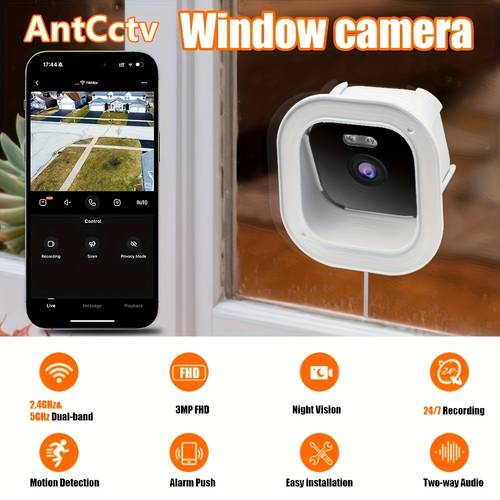window camera 3mp 1296p 2 4g 5g wifi indoor cameras for dog pet window security camera with al color twoway audio detection cloud sd storage recording window mount