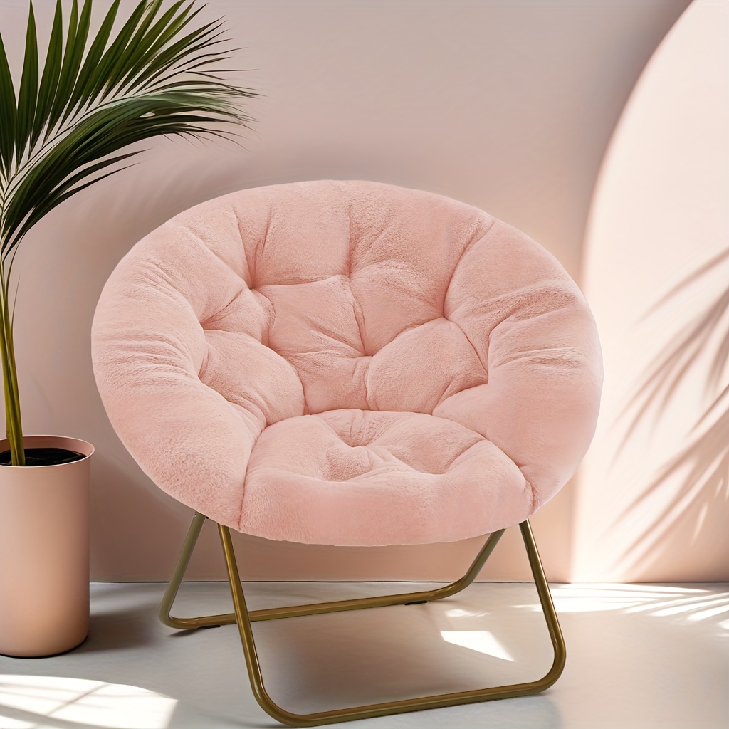 Round Folding Leisure Chair, Perfect For Relaxing In The Bedroom Or Living Room, Featuring A Soft Backrest, , Space-saving Capabilities, Easy Assembly, And A Sturdy Build
