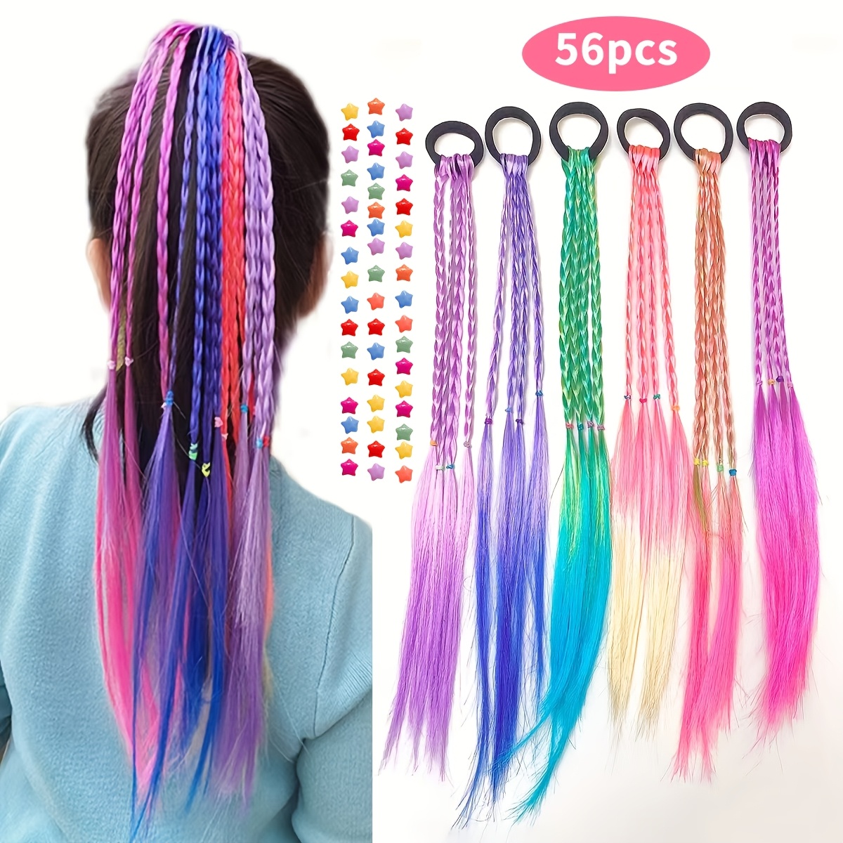 E-shop 56-teiliges Damen-Set mit Haarnetzchen, Haargummis Haarklammern in zufälliger Mehrfarben-Auswahl, Y2K-Farbschema, süße stilvolle Haargummis