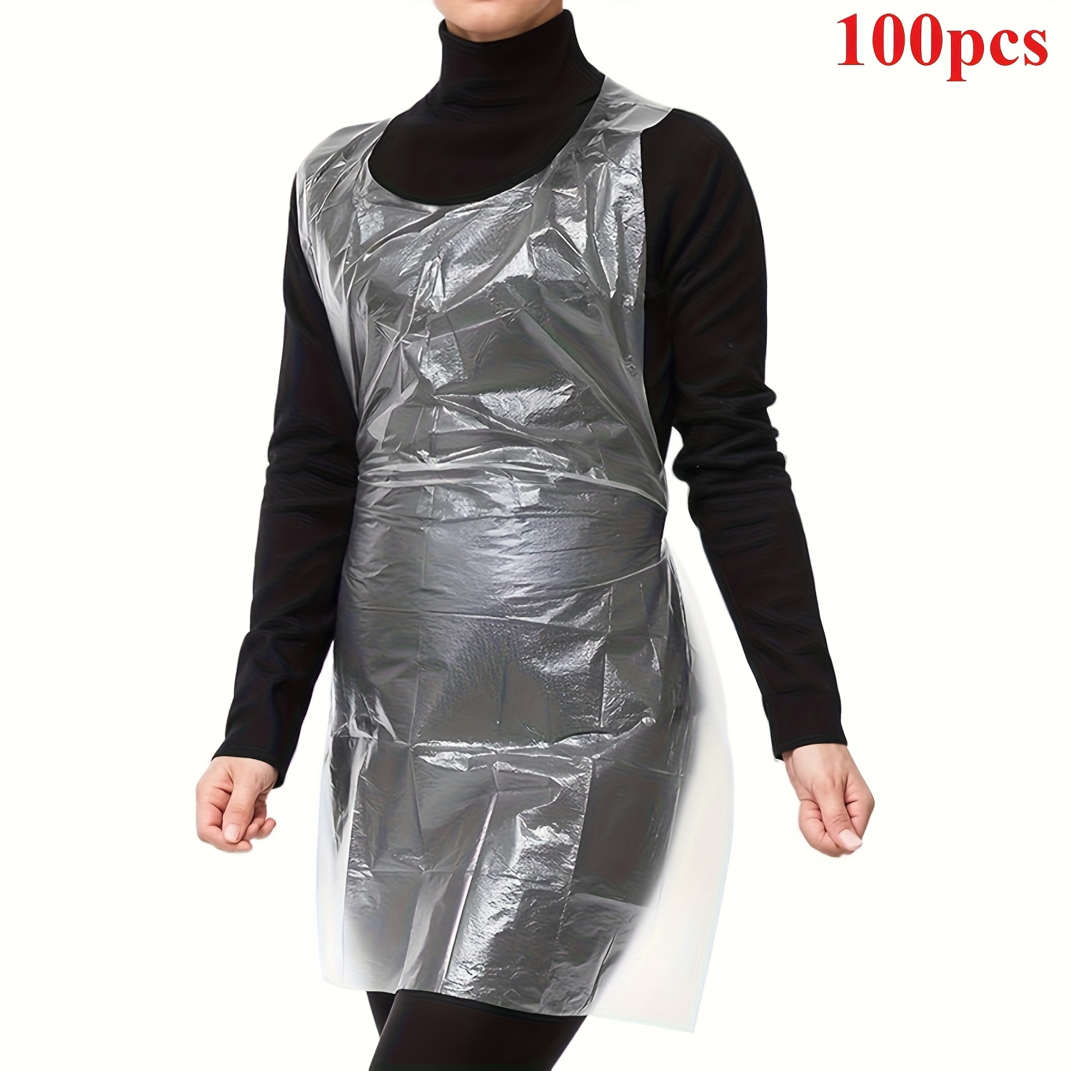 TEMU 25/100pcs Large Disposable Aprons Waterproof Clear Smocks 3ft/95cm Plastic Apron Adults Painting Aprons Kitchen Eating Bibs For Painting Party Cooking Housework Picnic Hair Dye Baking Dishwashing