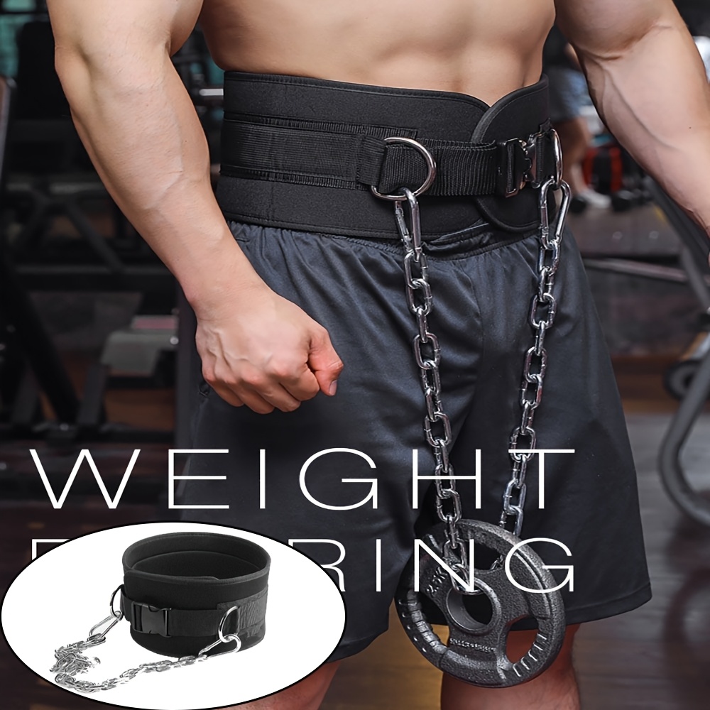 

1pc Heavy-duty Adjustable Weight Lifting Belt - Strength, Ideal For Gym, Fitness & Strength Training, Black Abs Material With And Chain Link Attachment