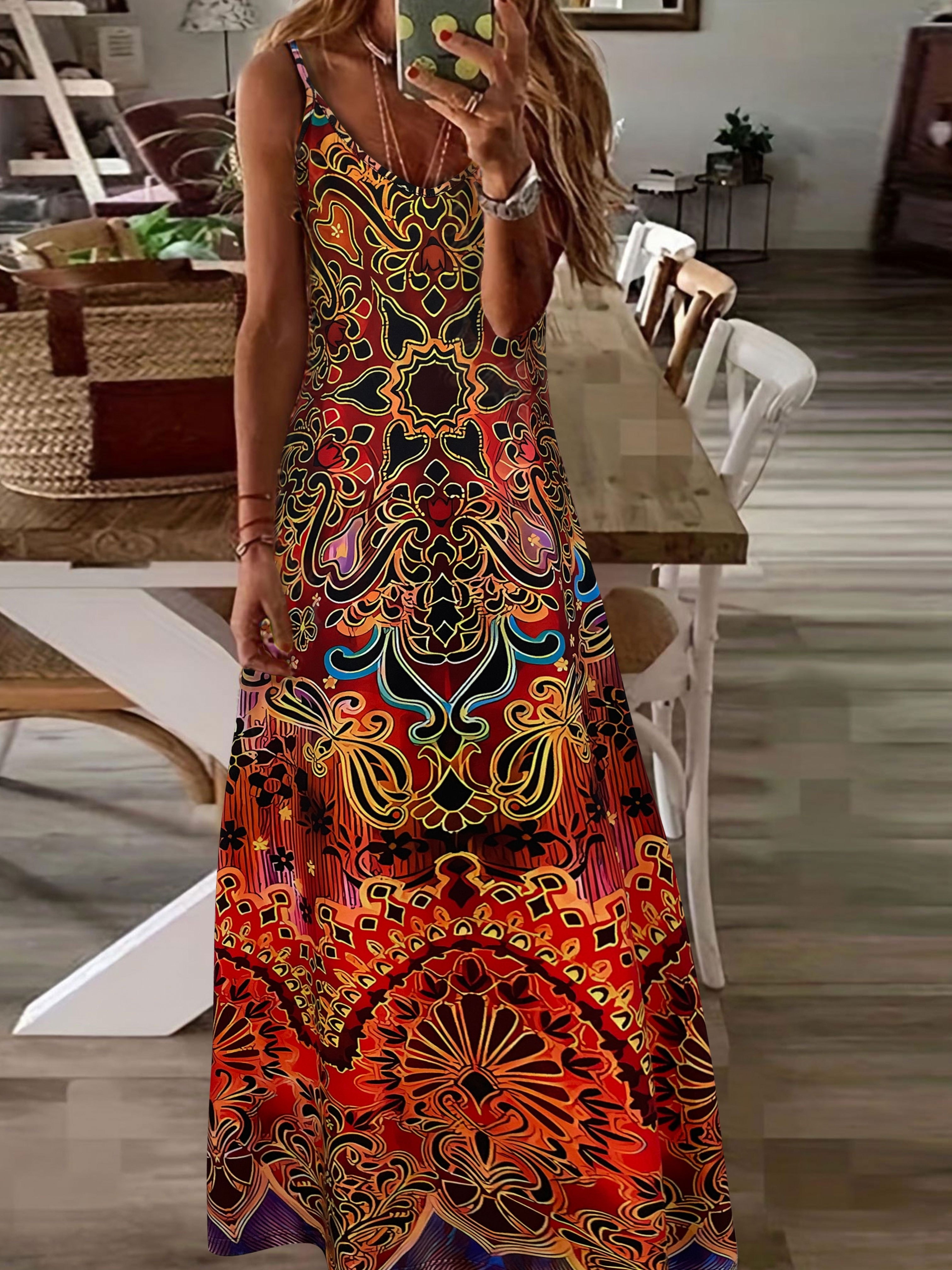 tie dye print maxi dress casual v neck spaghetti strap dress Temu United Kingdom