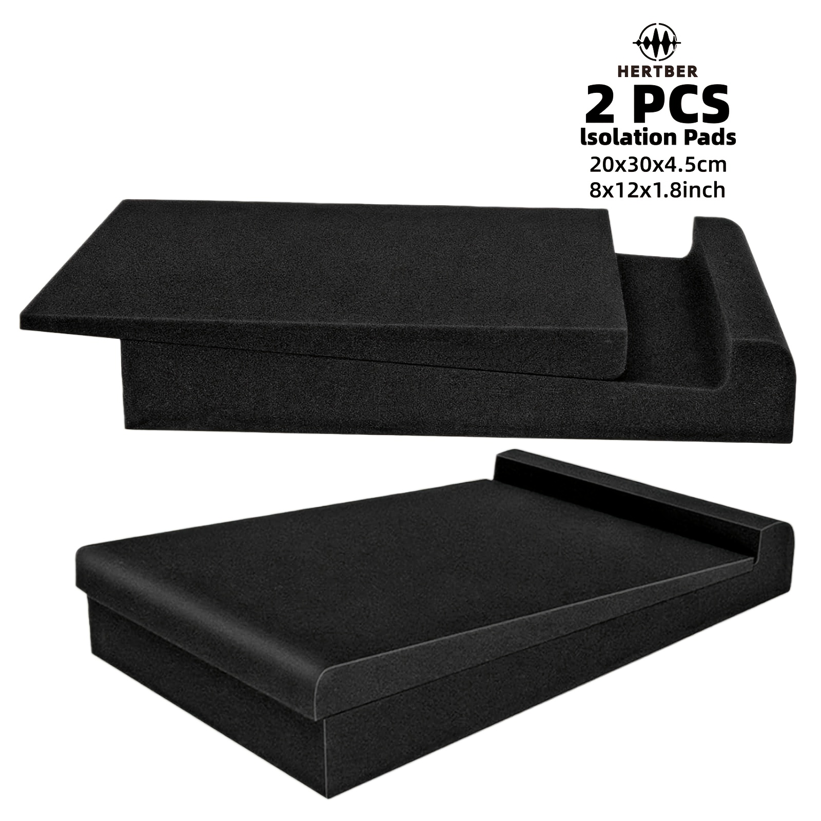 TEMU Hertber Black Speaker Vibration Pads 2-pack, 20 X 30 X 4.5cm Studio Monitor Pads, Soundproof Foam Suitable For Mid-size Bookshelf Speakers,