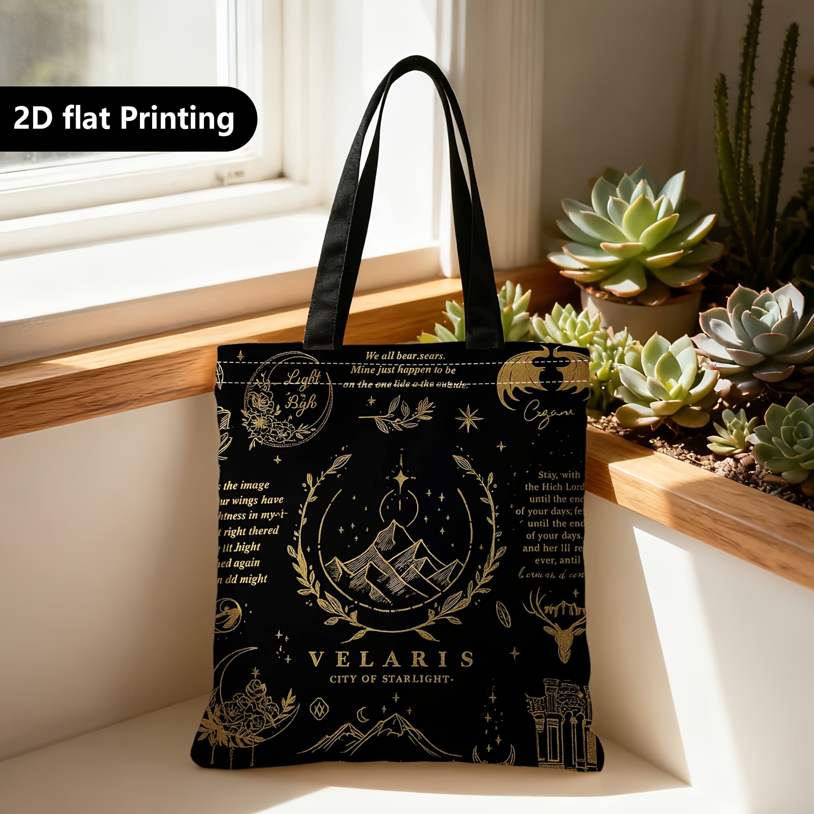 TEMU ' Celestial Symbol Shopper Bag With - Elegant Portable Shoulder Bag Suitable For Travel, Cosmetics Storage, Gift - Handheld Or Back Carry, Bag