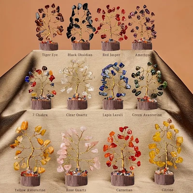 a box containing 12pcs of chakras crystal tree designed for shui this tree symbolizes fortune and serves as a decoration making it a thoughtful gift for new years and christmas spiritual decor holiday gift elegant design aesthetic ornament detailed premium materials decorative chakra tree crystal lovers spiritual Product details 1