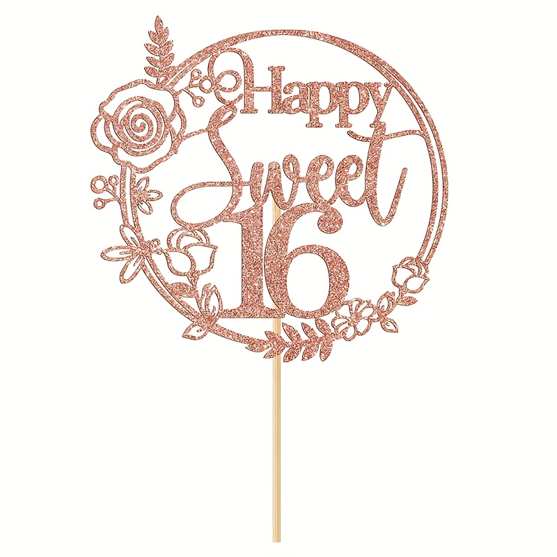 1pc 16 Cake Topper 16th Birthday For Girl Hello 16 Cheers To 16 Years Happy 16th Birthday Party Decoration Supplies Rose Golden Glitter