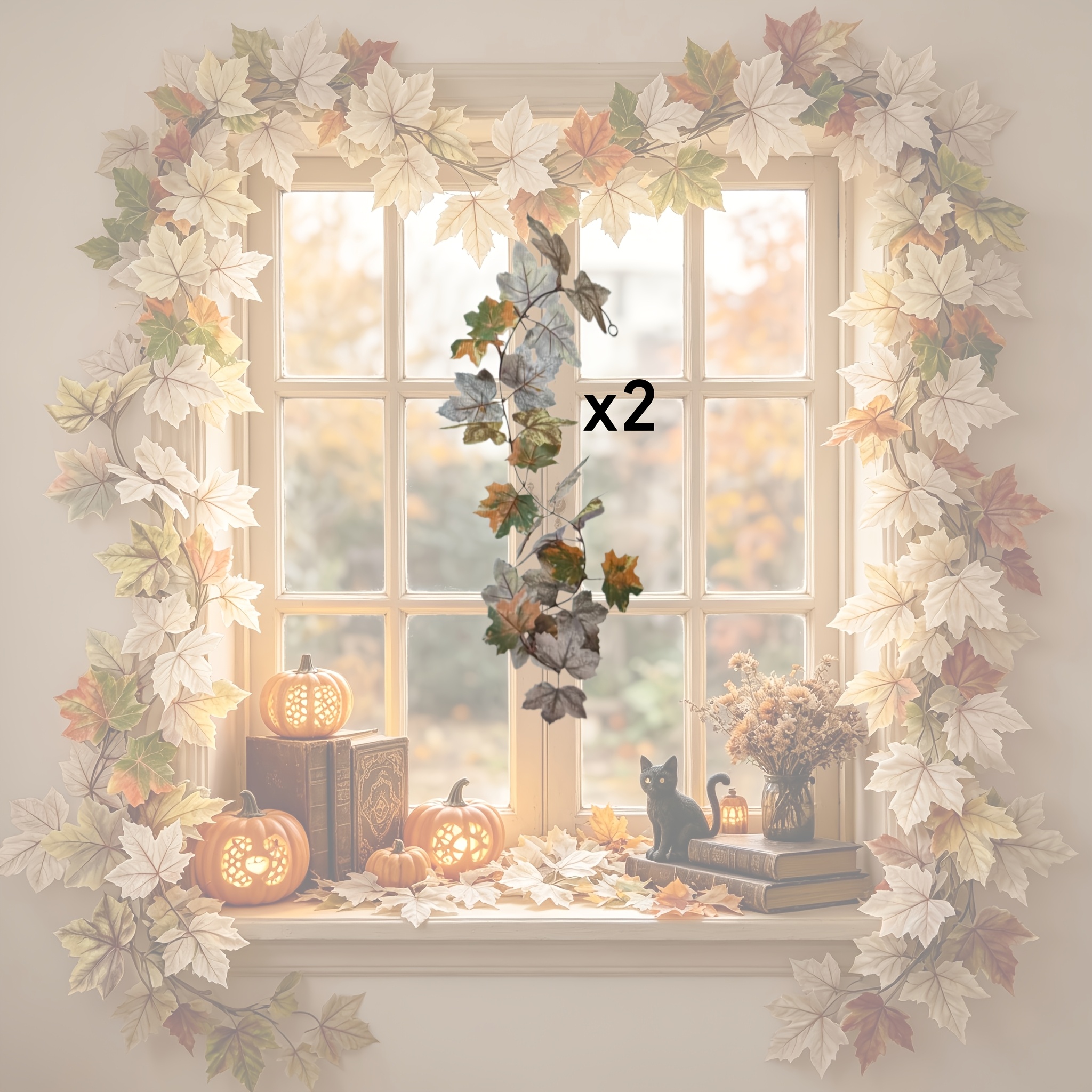 TEMU 2pcs Ultra-long Artificial Autumn Leaf Vine, Autumn Floral Vine Decoration, Large - Maintenance-free, Suitable For Thanksgiving, Halloween,
