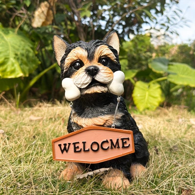 1pc Rustic Resin Yorkshire Terrier Dog Welcome Sign, Garden Decor Hanging  Plaque, Animal Theme, Floor-Mounted Outdoor Statue for Halloween, No