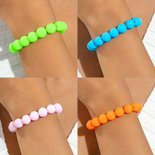 1pc simple and stylish colored acrylic beaded bracelet with round beads and elastic string suitable for womens daily wear parties and as an ideal gift for friends a versatile accessory for