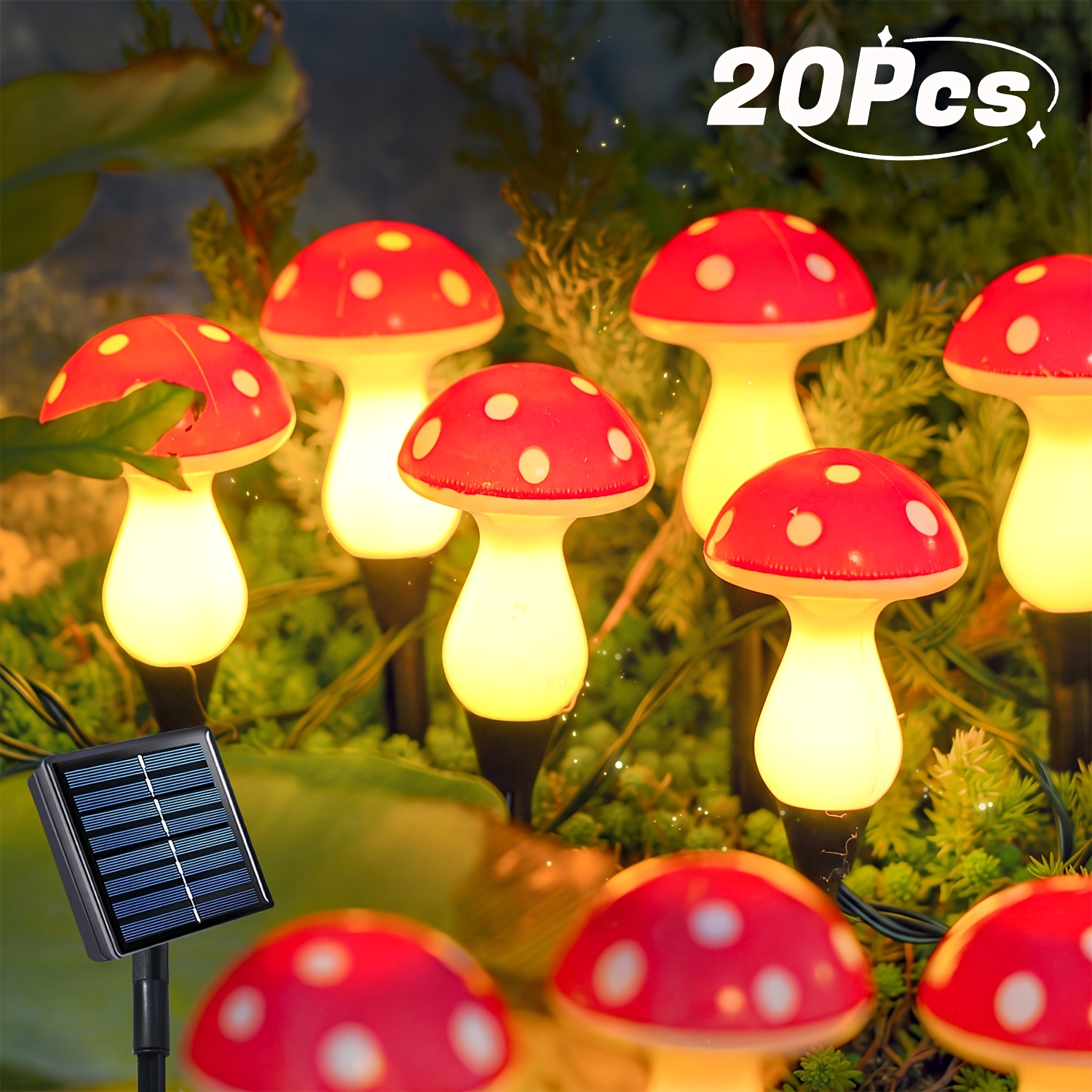 Image of 20 Pack Solar Outdoor Mushroom Lights Mini Spotted Red Mushroom Garden Stake Lights 12 8h On Auto Off Mushroom String Lights Ipx4 For Lawn Garden Yard Patio Landscape Decor