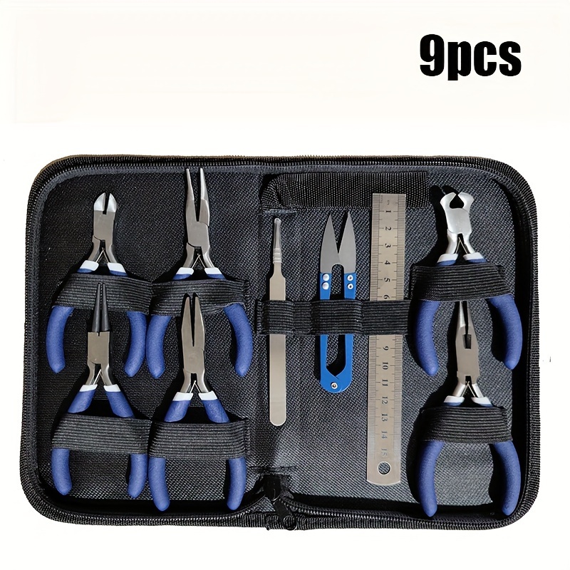 

Ensemble de 9 pinces à bijoux, kit d'outils de création de perles, pinces à bec , étui à fermeture éclair, poignée ergonomique, pour la et la réparation de bijoux DIY - 5.7 x 2.36 x 8.85 pouces