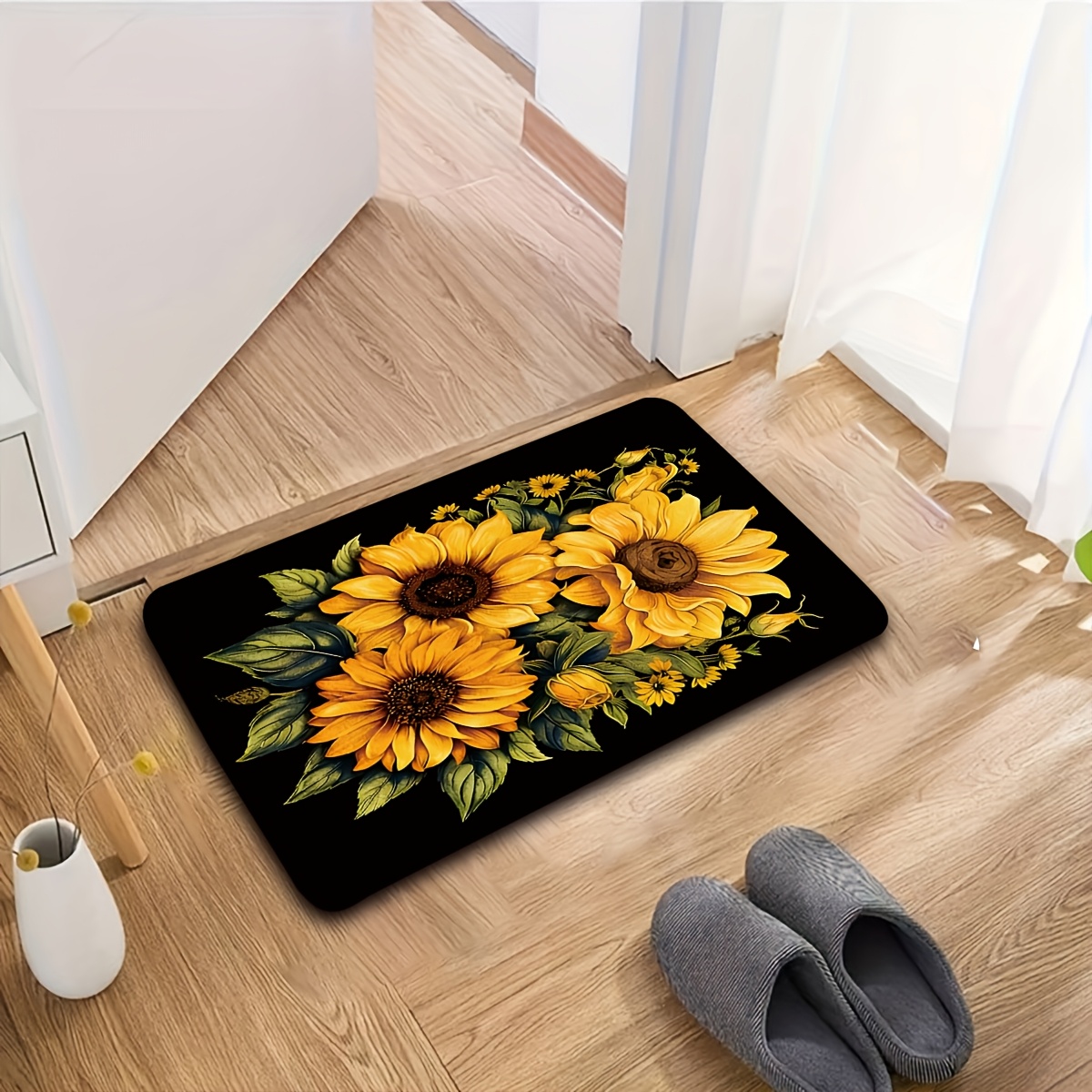 TEMU 1pc With & - Foliage & , Decor Suitable For Living Room, Bedroom, Entryway - Machine Washable Fiber Rectangular Floor Mat
