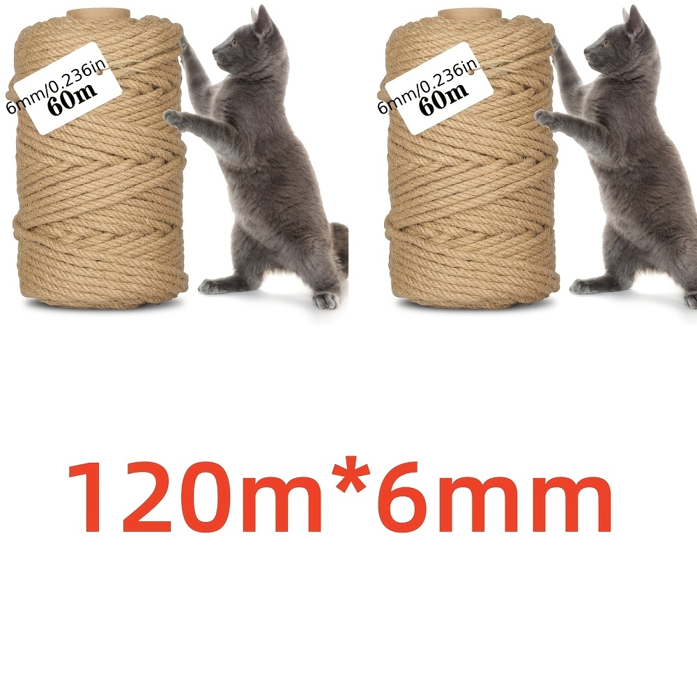 Image of 120 Meters Of Scratch Rope, 6mm Thick Rope For Repairing Scratch Pillars Scratch Tree Scratch Pad Supplement - Durable Pet Safety