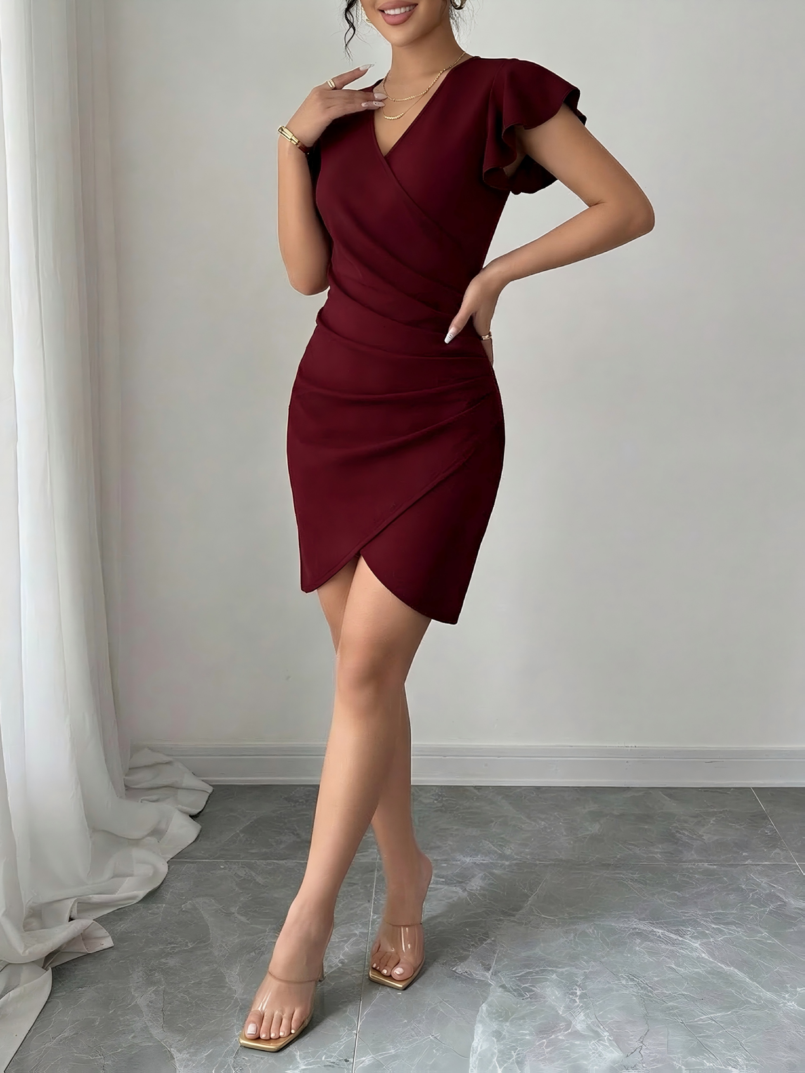 sachin and babi light blue dress Sequin Side Slit Ruched Mini Dress