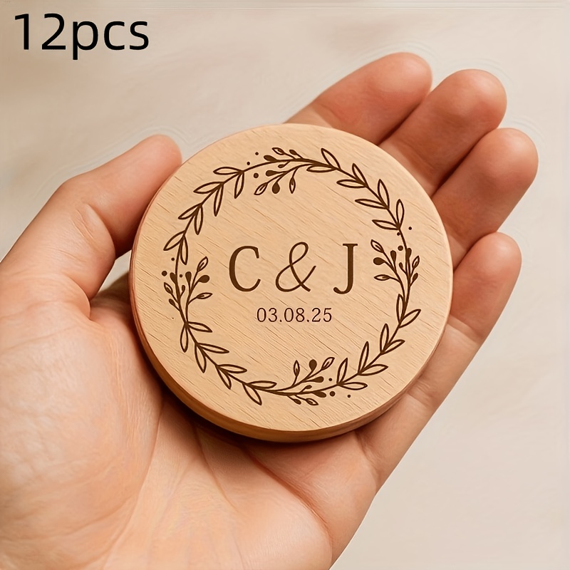 TEMU 12pcs Custom Wooden Pocket Mirrors With Personalized Names/initials - Wood Frame Suitable For Wedding Favors, Bridal Party Gifts, Portable