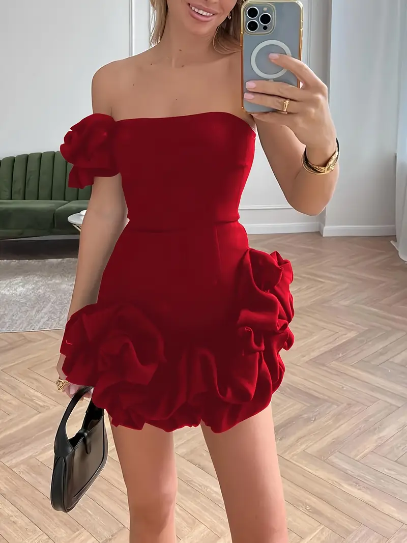 ruffle top bodycon dress Symphony Dress - Off The Shoulder With Satin Ruffle Top Midi Dress