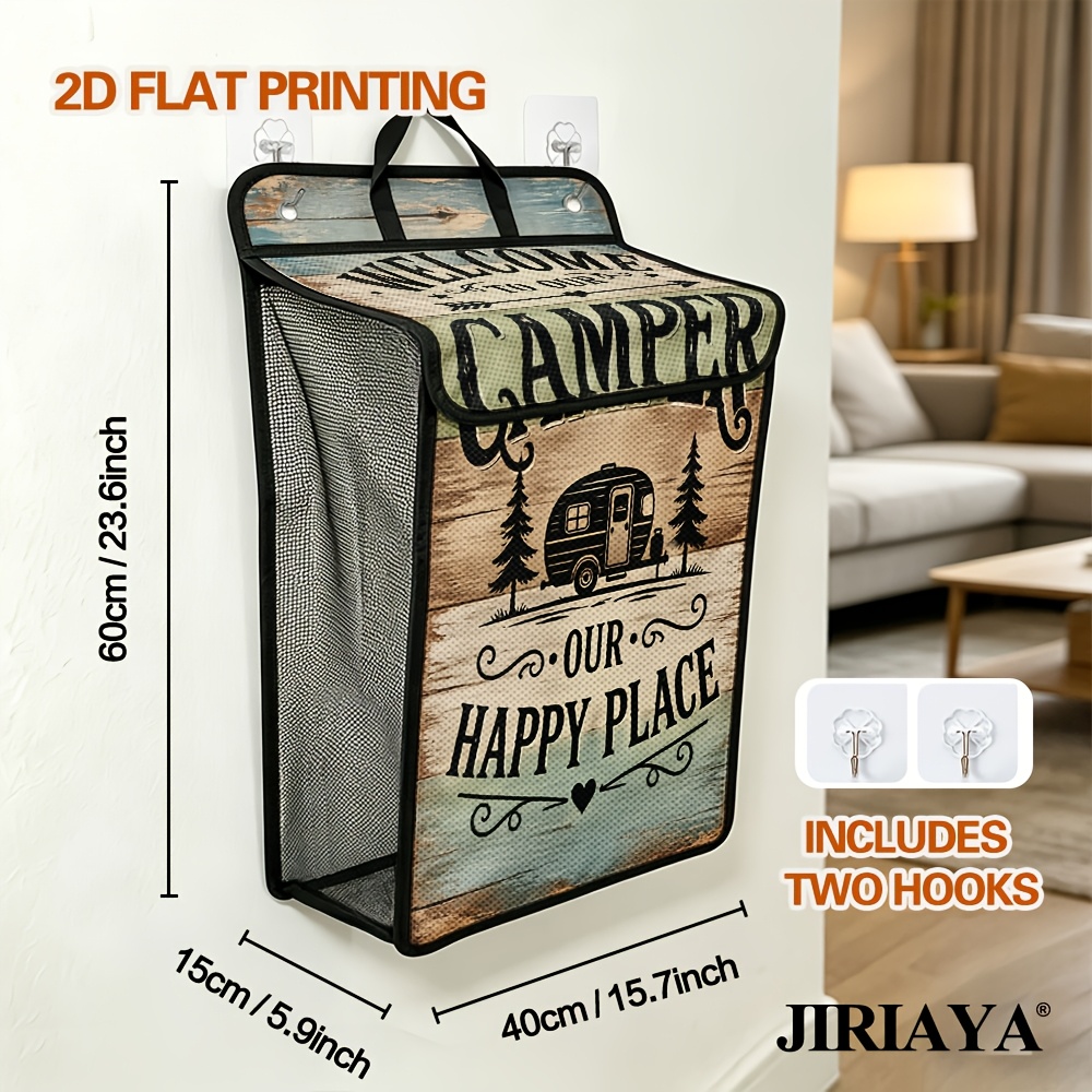 TEMU 2d Flat Printing, 1pc Rustic Welcome Sign Graphic Printed Wall-mounted Laundry Basket, Large Capacity Foldable Dirty Clothes Hamper For Small