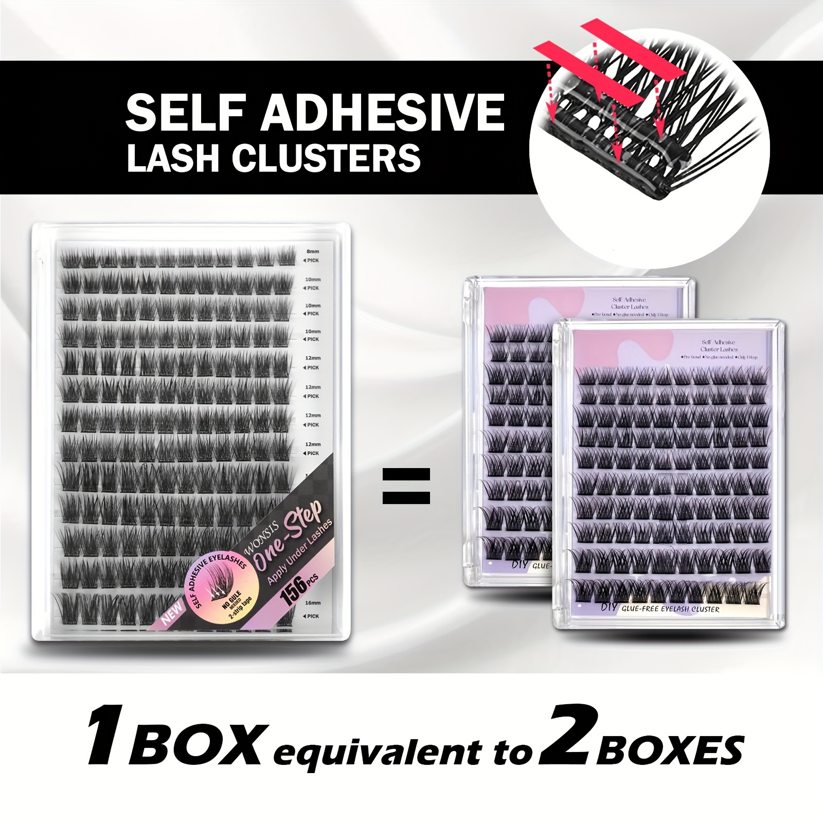 

156pcs D Self-adhesive Eyelashes Clusters, 8-16mm Length, Diy Lash Kit With Tweezer, Reusable, Glue-free, Natural Look