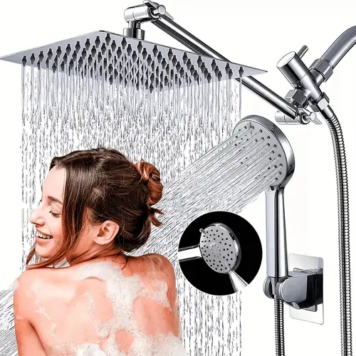 8 square rain shower head handheld spray combo high pressure adjustable dual shower system aluminum insert style installation for modern bathrooms contemporary bathroom durable bathroom fixtures