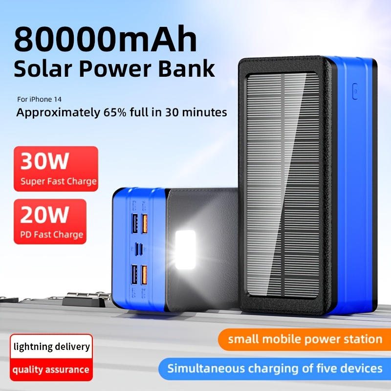 solar charger 80000mah large capacity 30w fast charging mobile power   outputs and 2   led flashlight sos blinking   flashlight portable charger suitable for outdoor camping and wilderness survival gear Product details 0
