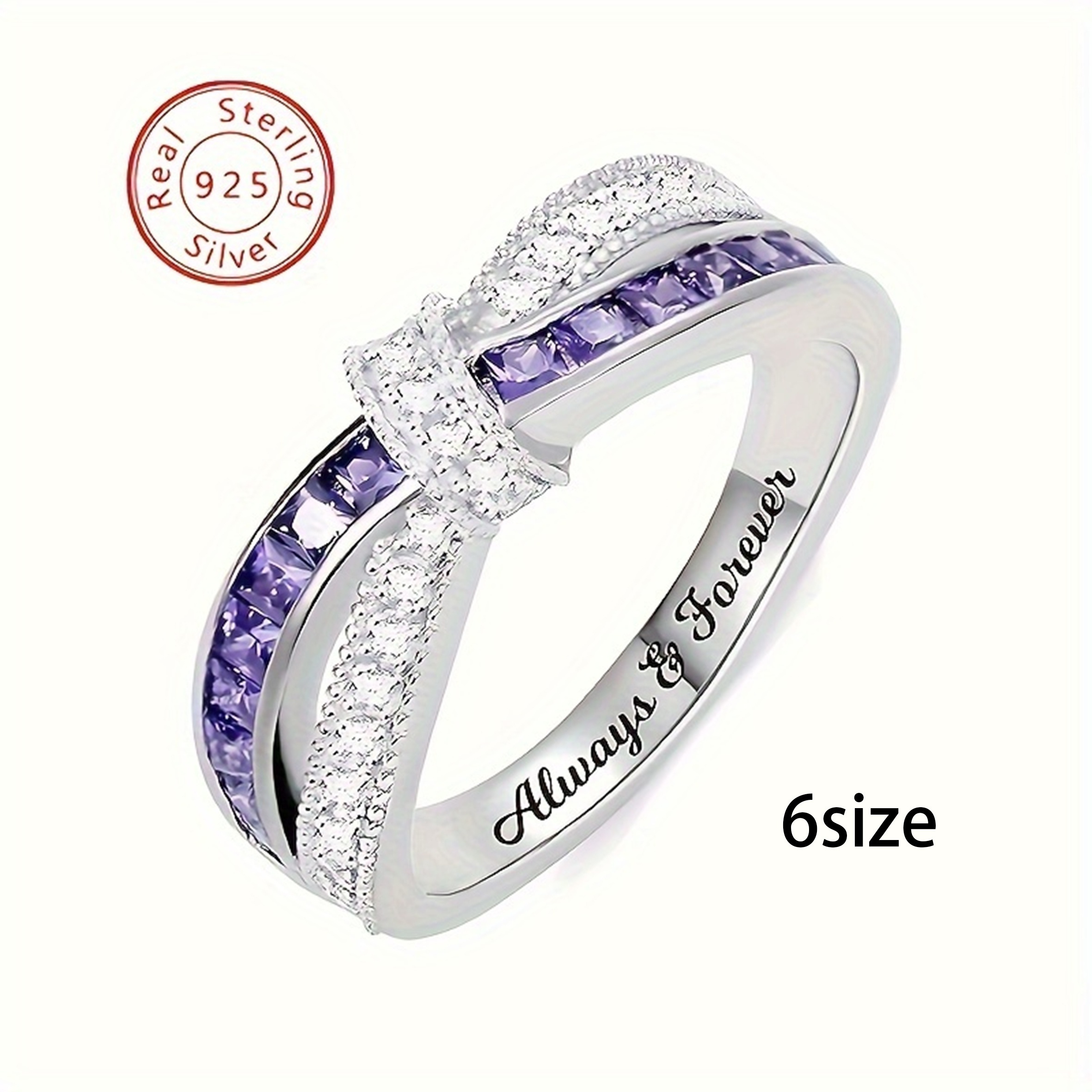 

A 925 Silver, Two-color Matching Whole Purple And Zirconia Diamond, To Avoid Monootone, And , , Non-allergic, Women's Ring, Birthday Anniversary Holiday Gift, Inside The Gift Box