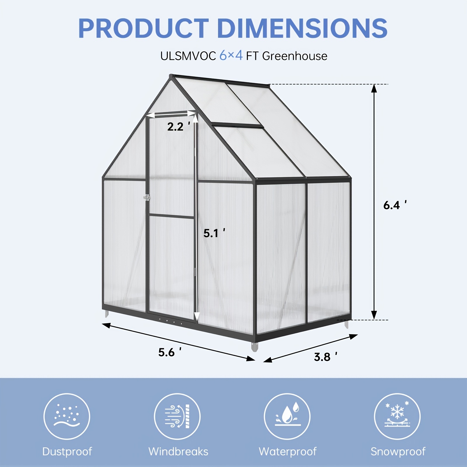 TEMU Nordivale 12x8ft/6x4ft Heavy-duty Portable Walk-in Greenhouse With Vented Roof & Windproof Frame - Outdoor Garden House Suitable For Winter,